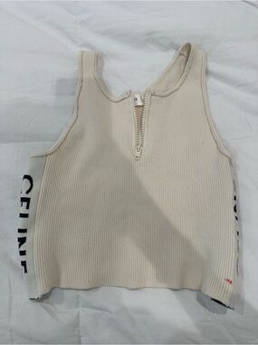 Cream Ribbed Zip-Front Tank Top